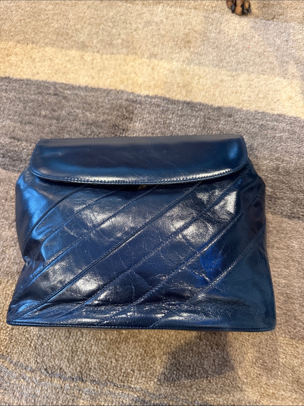 Charles joudan Classic Quilted Navy Leather Shoulder Bag